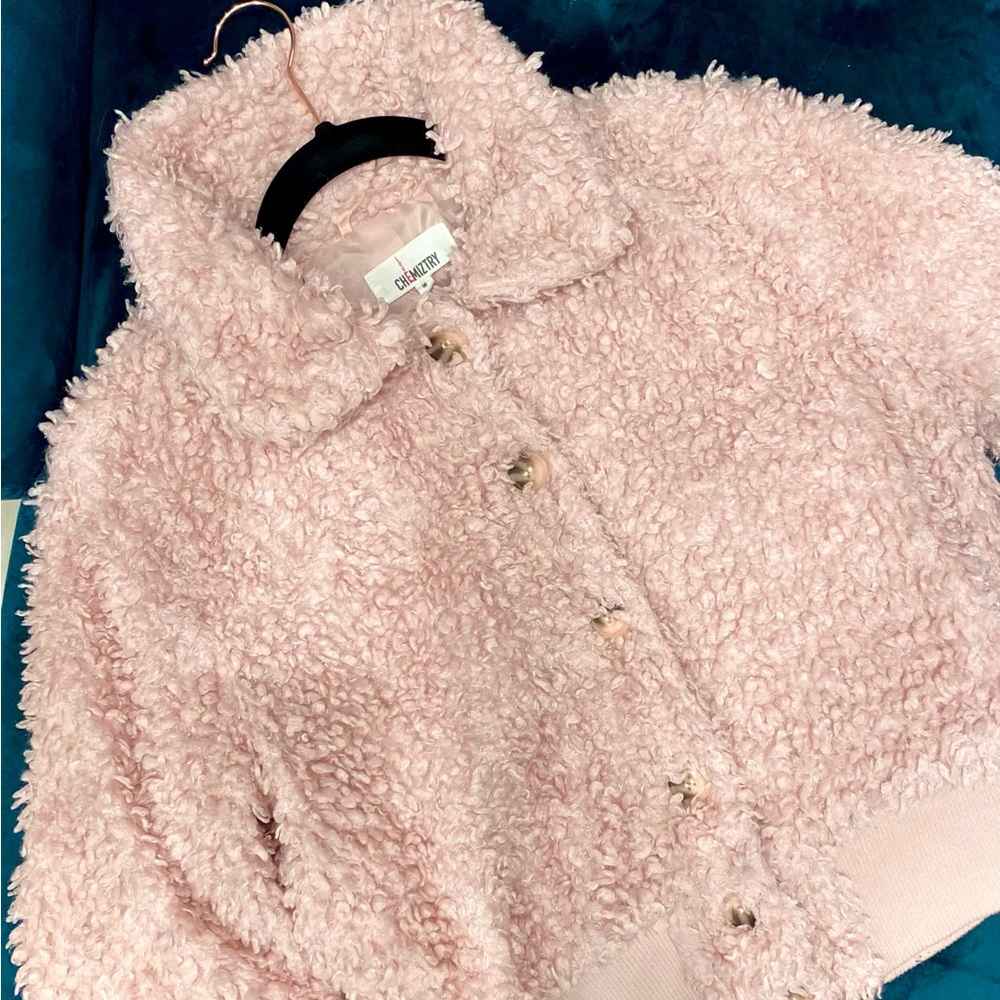 Love Chemiztry Dusty Rose Pink Faux Fur Shag Collared Coat Size Medium